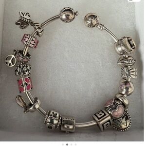 Authentic Pandora Bracelet with 15 Silver Charms